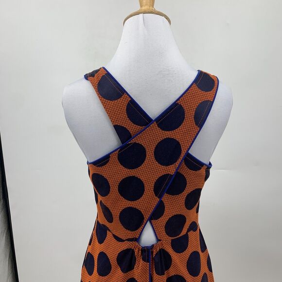 Anthropologie Maeve Dress Womens 4 Orange Black Polka Dot Cross Back Lined - Picture 7 of 15